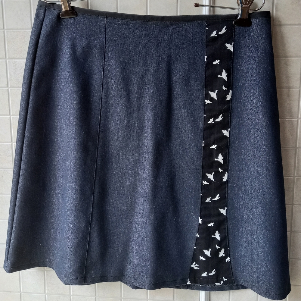 Handmade Navy skirt with birds decal
